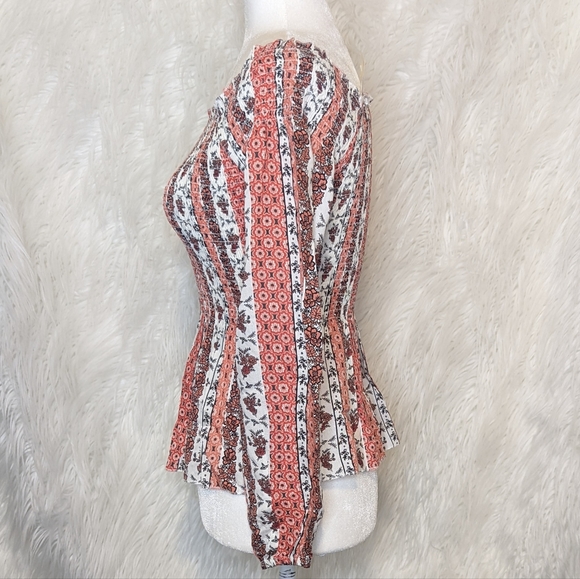 Japna ☆ NWT Women's XS Boho Floral Pleated Long Sleeve Top Flared Bottom - Picture 3 of 9